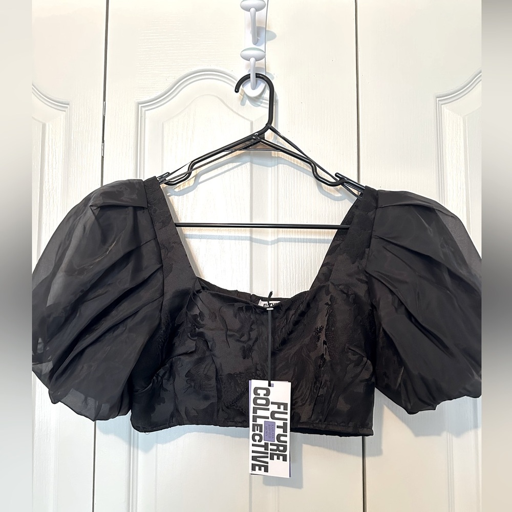 Future Collective black puff sleeved crop top.